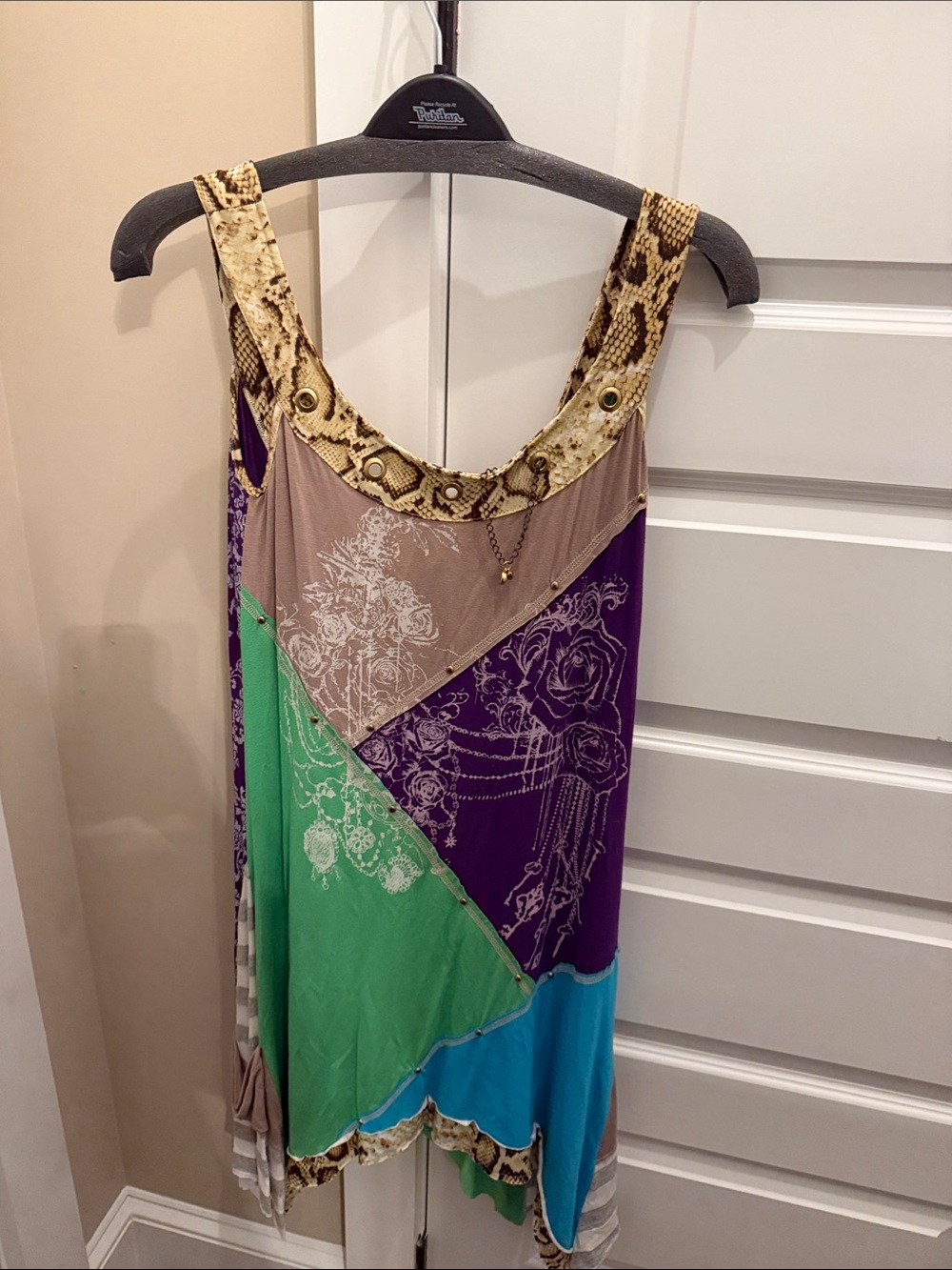 Asymmetrical Patchwork Tank Dress in Purple, Green & Teal